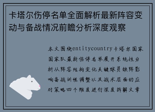 卡塔尔伤停名单全面解析最新阵容变动与备战情况前瞻分析深度观察 卡塔尔伤停名单全面解析最新阵容变动与备战情况前瞻分析深度观察